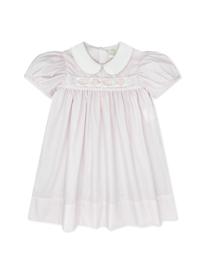 Ruth Ribbon Dress: Classic Pink Windowpane with Hearts/Bows/Bunnies Interchangeable Ribbons