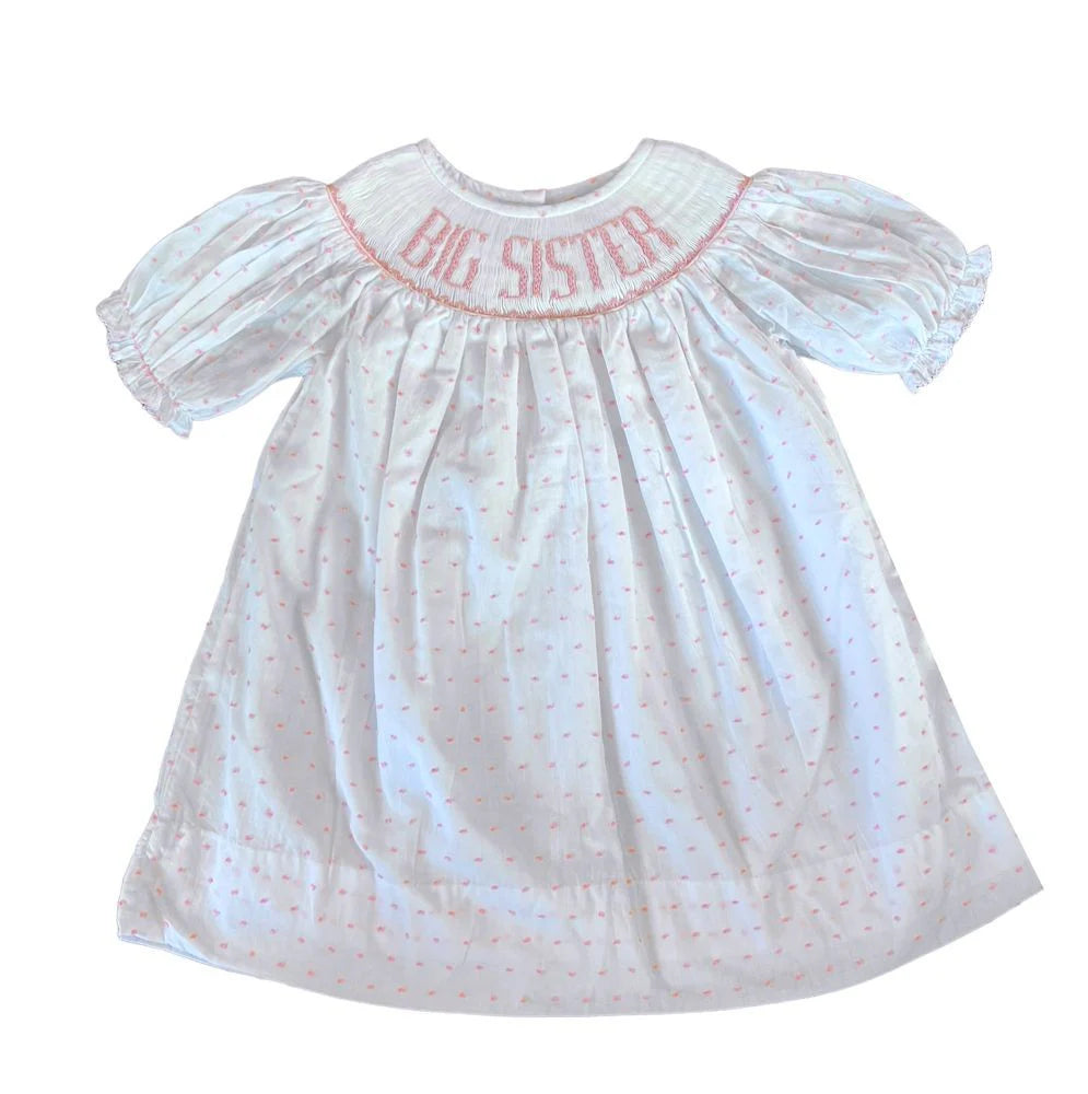 Big Sister Swiss Dot Smocked Bishop Dress: Pink