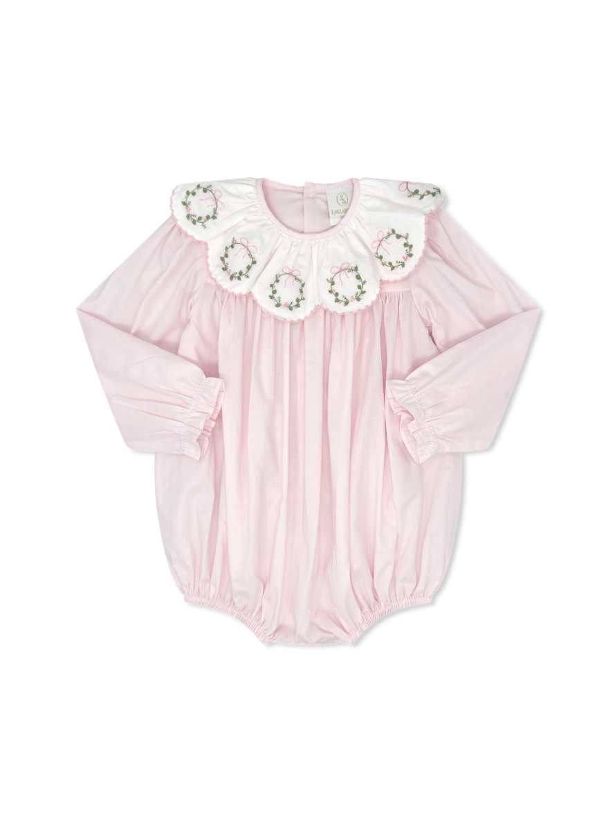 Chloe Bubble: Blessings Pink Batiste with Wreath Embroidery