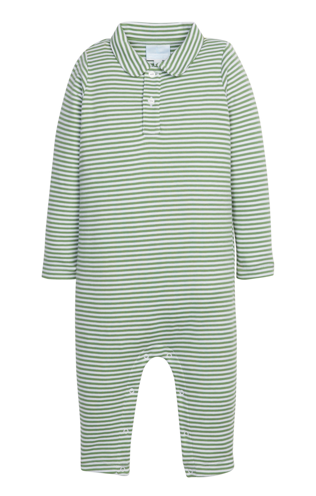 Long Sleeve Polo Romper: Watercress Stripe