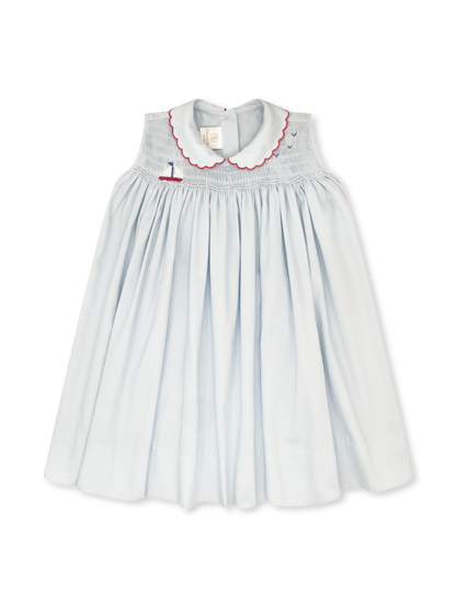 Ella Dress: Brentwood Blue with Sailboat Smocking
