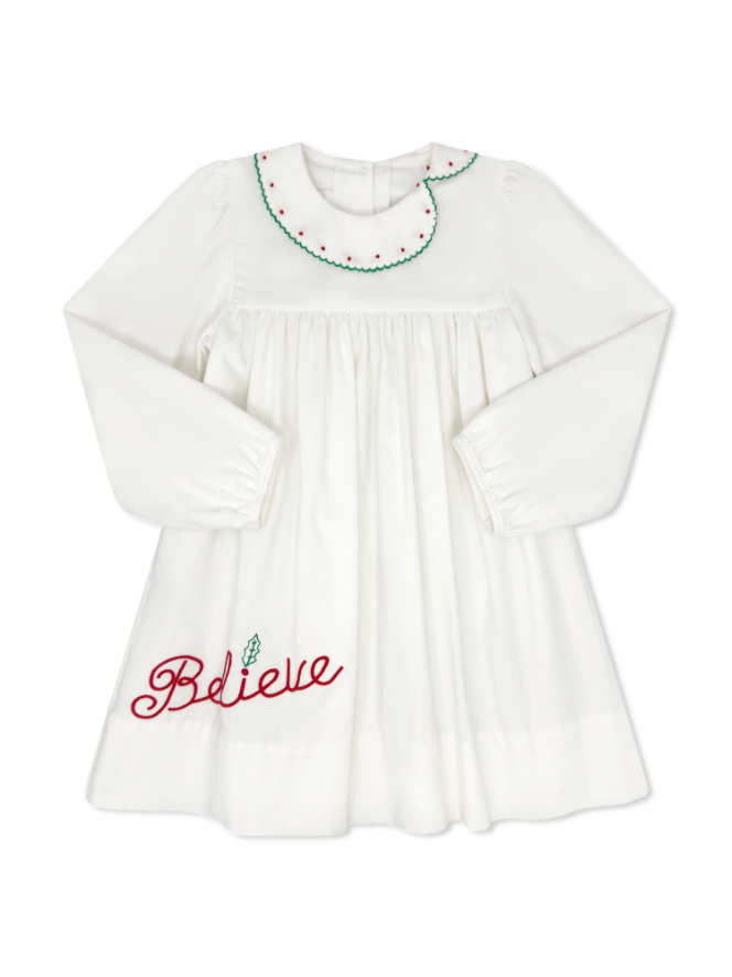 Elouise Dress: White With Believe Embroidery