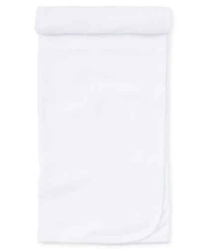 Basics Blanket: White with Light Blue Trim