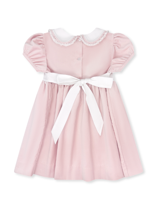 Sue Shaw Dress: Petite Pink Velvet with Holly Embroidery