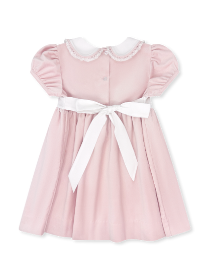 Sue Shaw Dress: Petite Pink Velvet with Holly Embroidery