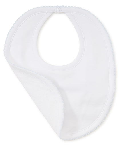 Kissy Kissy Basics Bib: White with Light Blue Trim