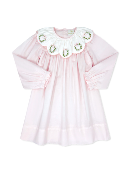 Chloe Dress: Blessings Pink Batiste with Wreath Embroidery