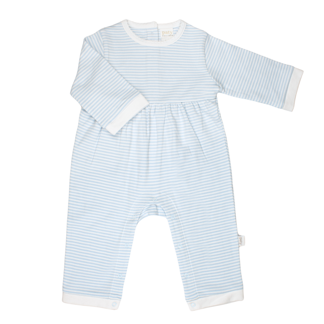 Organic Cotton Boys Interlock Long Romper: Light Blue Stripe