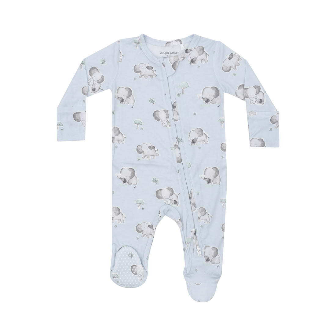 2-Way Zipper Footie: Gray Elephants (Blue)