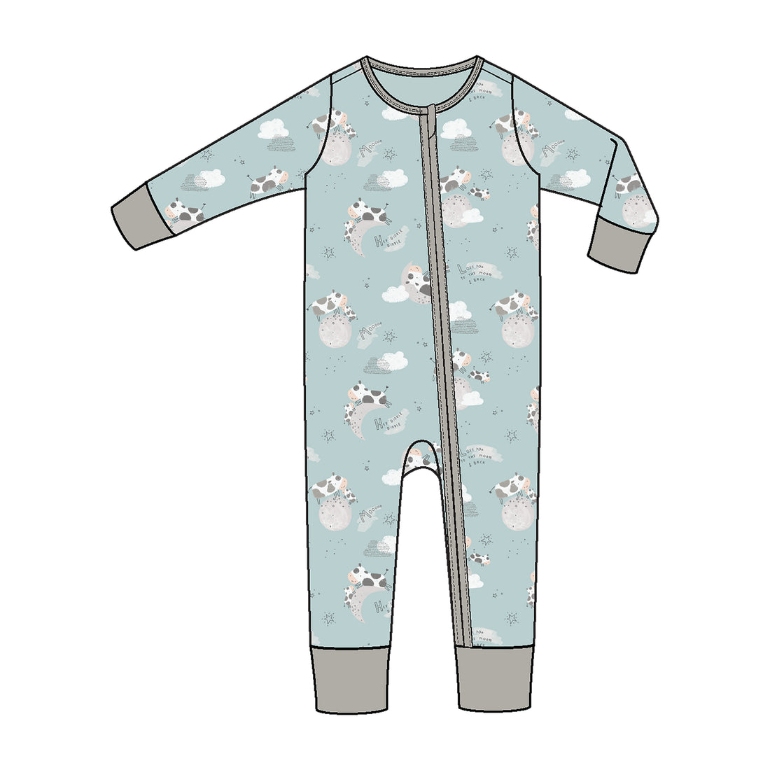 2-Way Zippered Romper: I Love You to the Moon Cows