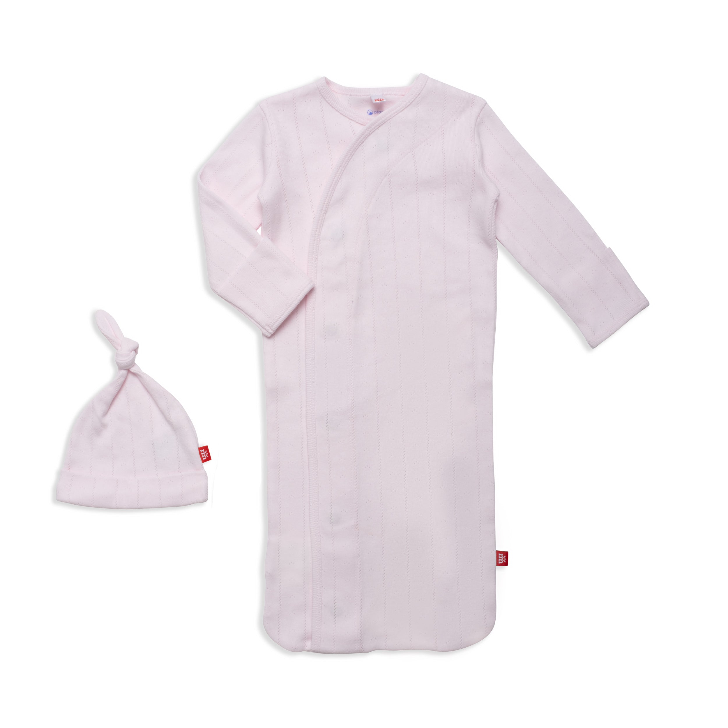 Love Lines Pointelle Magnetic Gown &amp; Hat Set: Light Pink