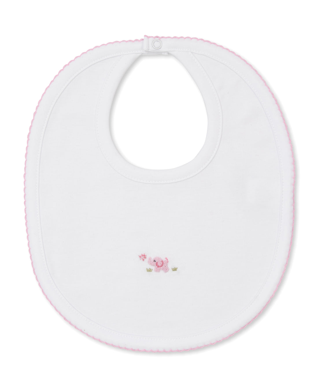 Premier Elephant Empire Embroidered Pima Bib: White with Light Pink