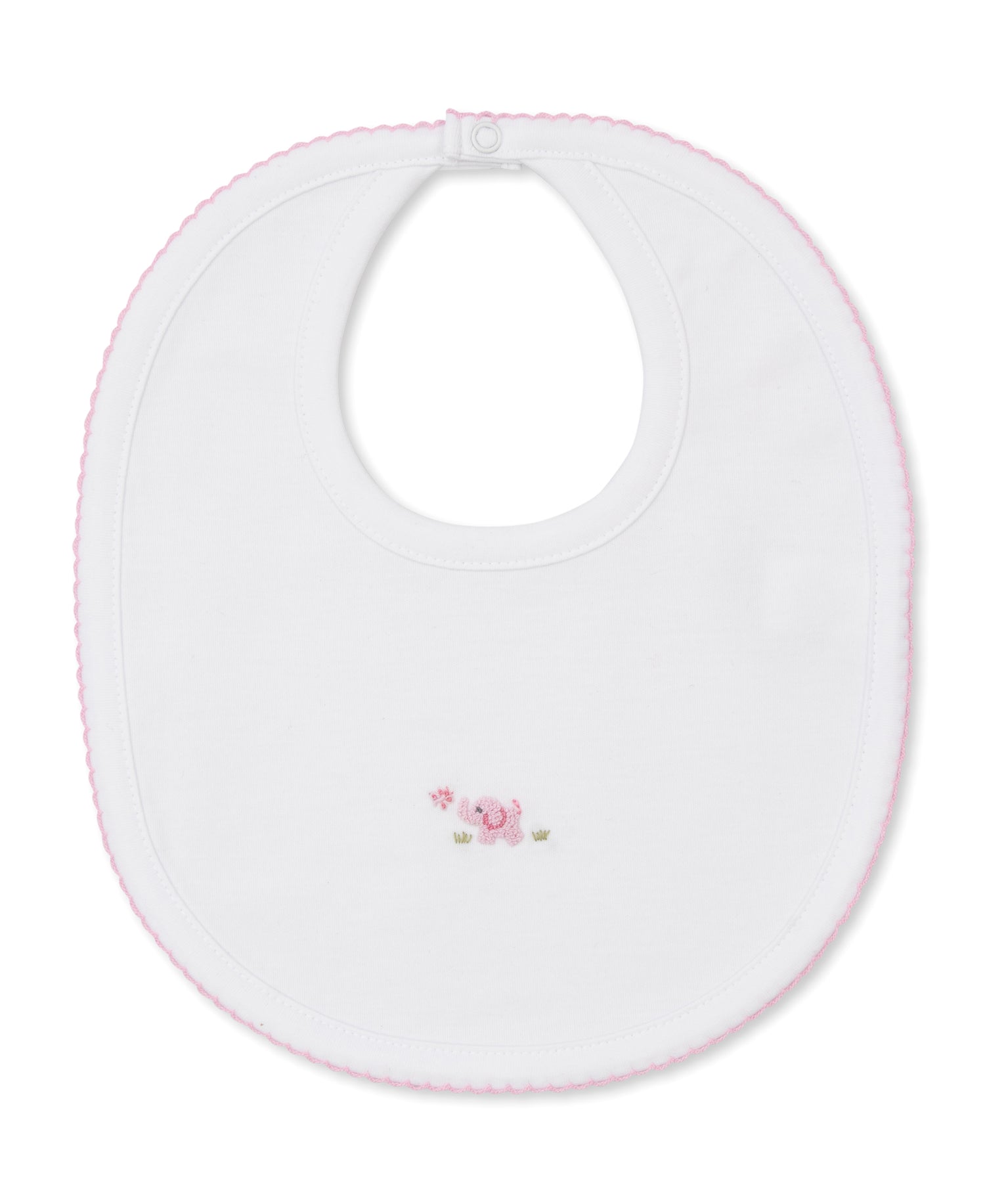 Premier Elephant Empire Embroidered Pima Bib: White with Light Pink