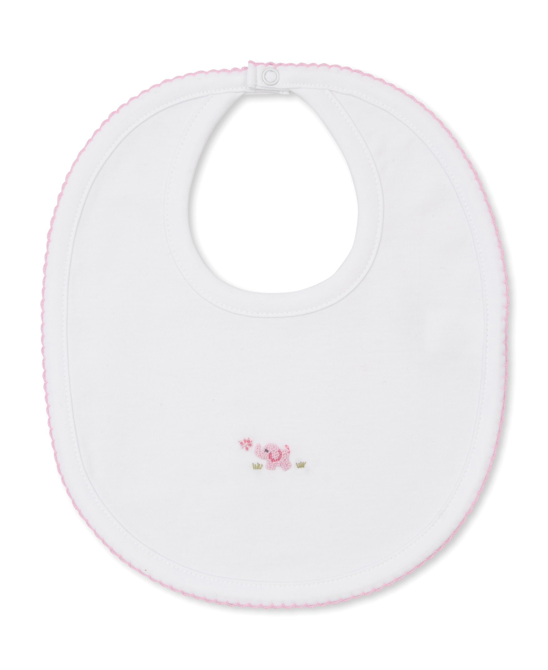 Premier Elephant Empire Embroidered Pima Bib: White with Light Pink