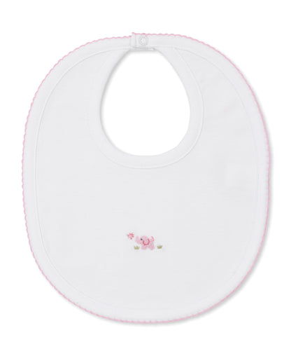 Premier Elephant Empire Embroidered Pima Bib: White with Light Pink