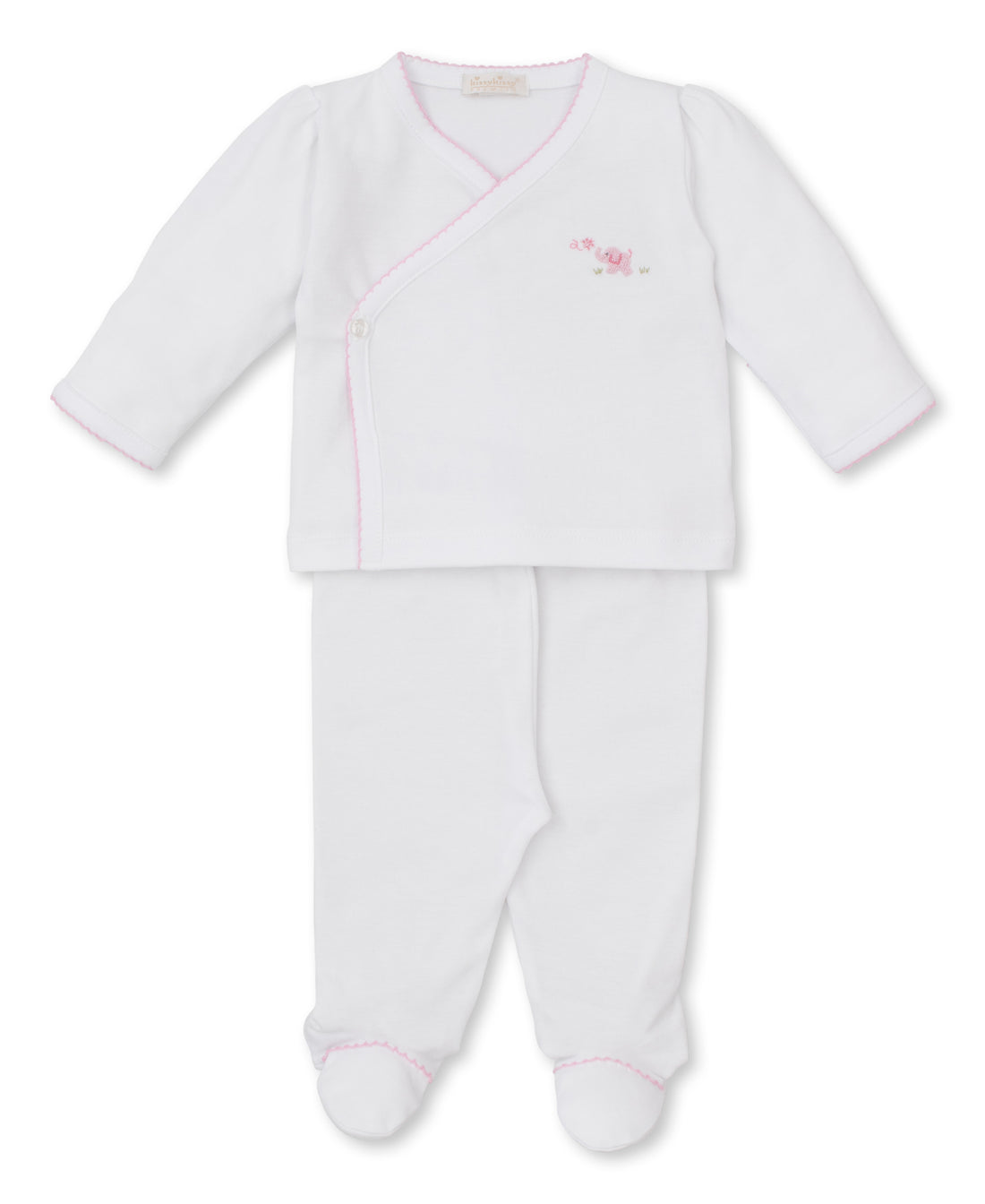 Premier Elephant Empire Embroidered Pima Footed Pant Set: White with Light Pink