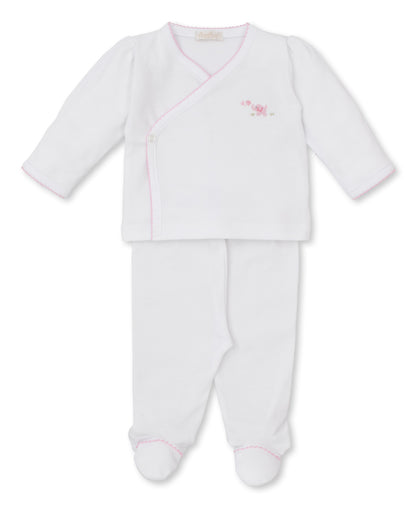 Premier Elephant Empire Embroidered Pima Footed Pant Set: White with Light Pink