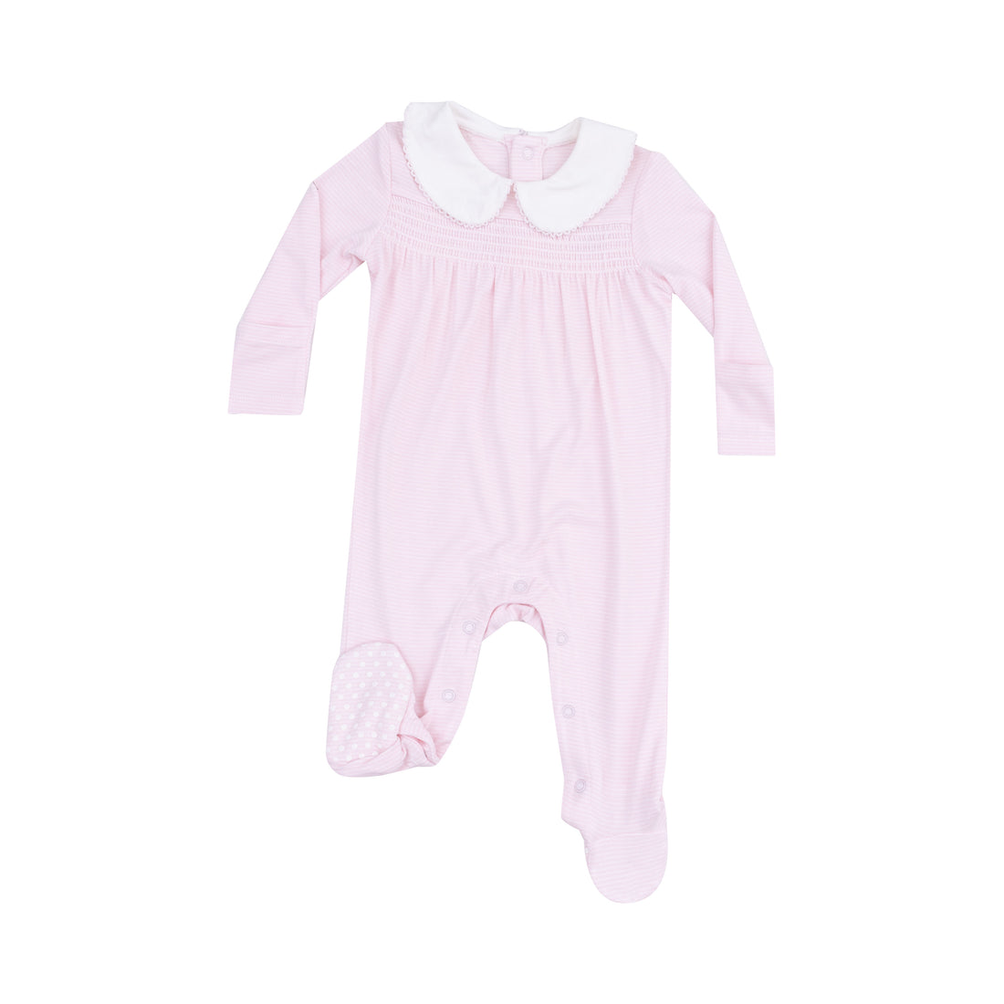 Light PInk Stripe Classic Smocked Footie with Peter Pan Collar