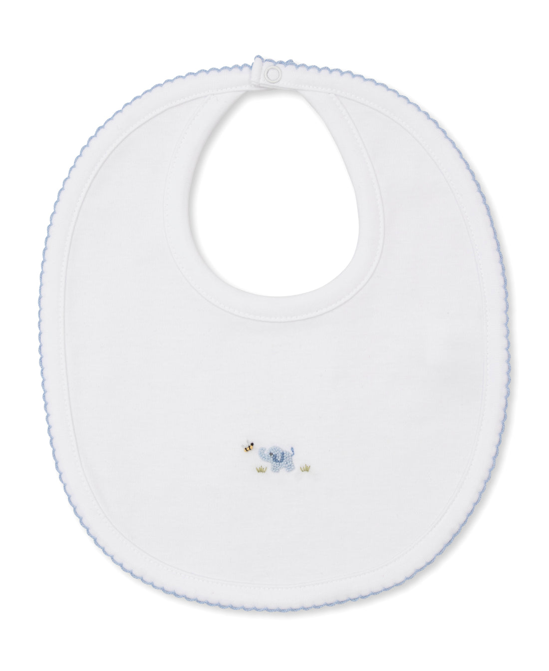 Premier Elephant Empire Embroidered Pima Bib: White with Light Blue