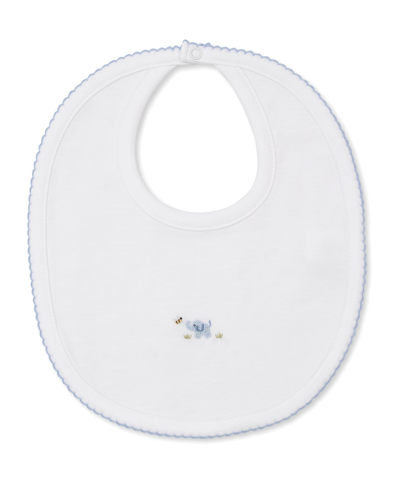 Premier Elephant Empire Embroidered Pima Bib: White with Light Blue