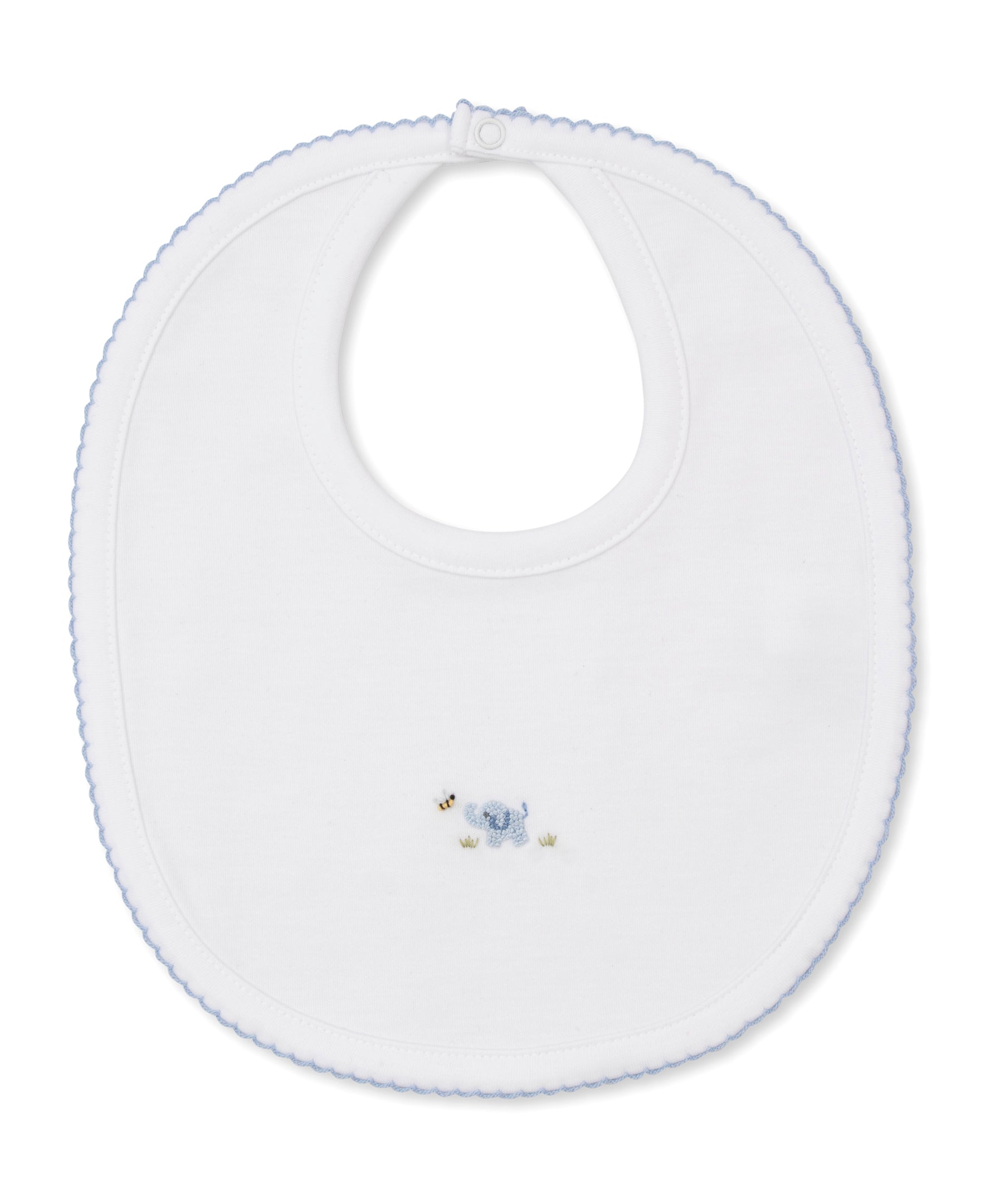 Premier Elephant Empire Embroidered Pima Bib: White with Light Blue