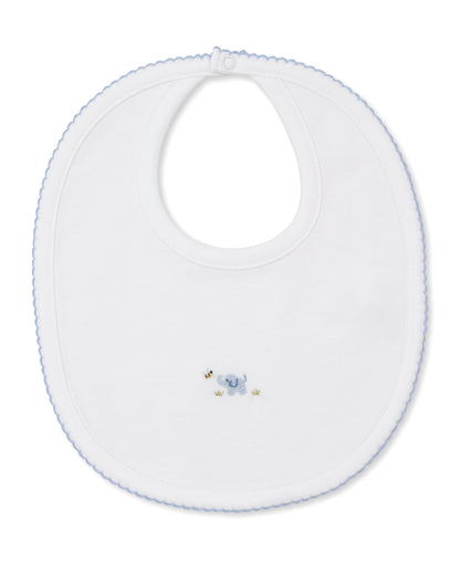 Premier Elephant Empire Embroidered Pima Bib: White with Light Blue