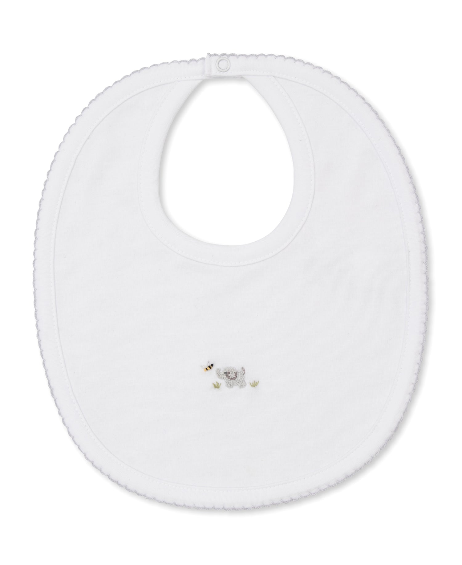 Premier Elephant Empire Embroidered Pima Bib: White with Silver