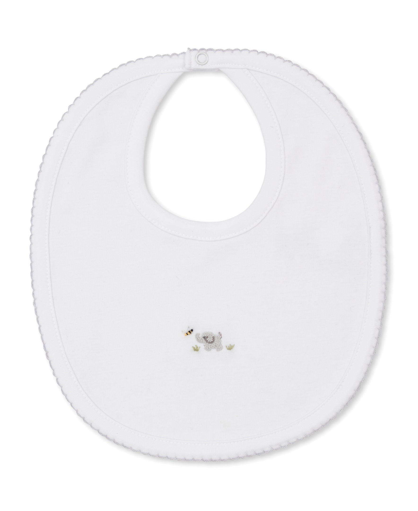 Premier Elephant Empire Embroidered Pima Bib: White with Silver