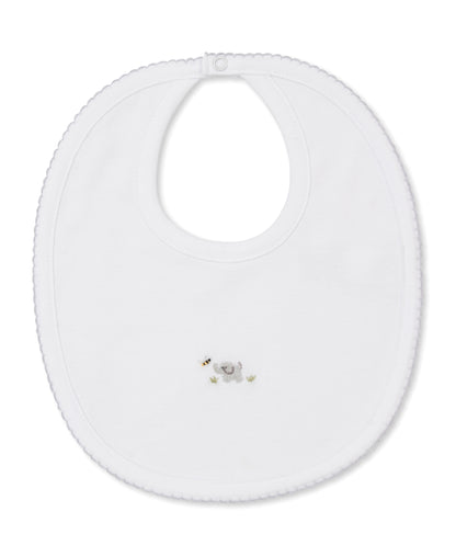 Premier Elephant Empire Embroidered Pima Bib: White with Silver