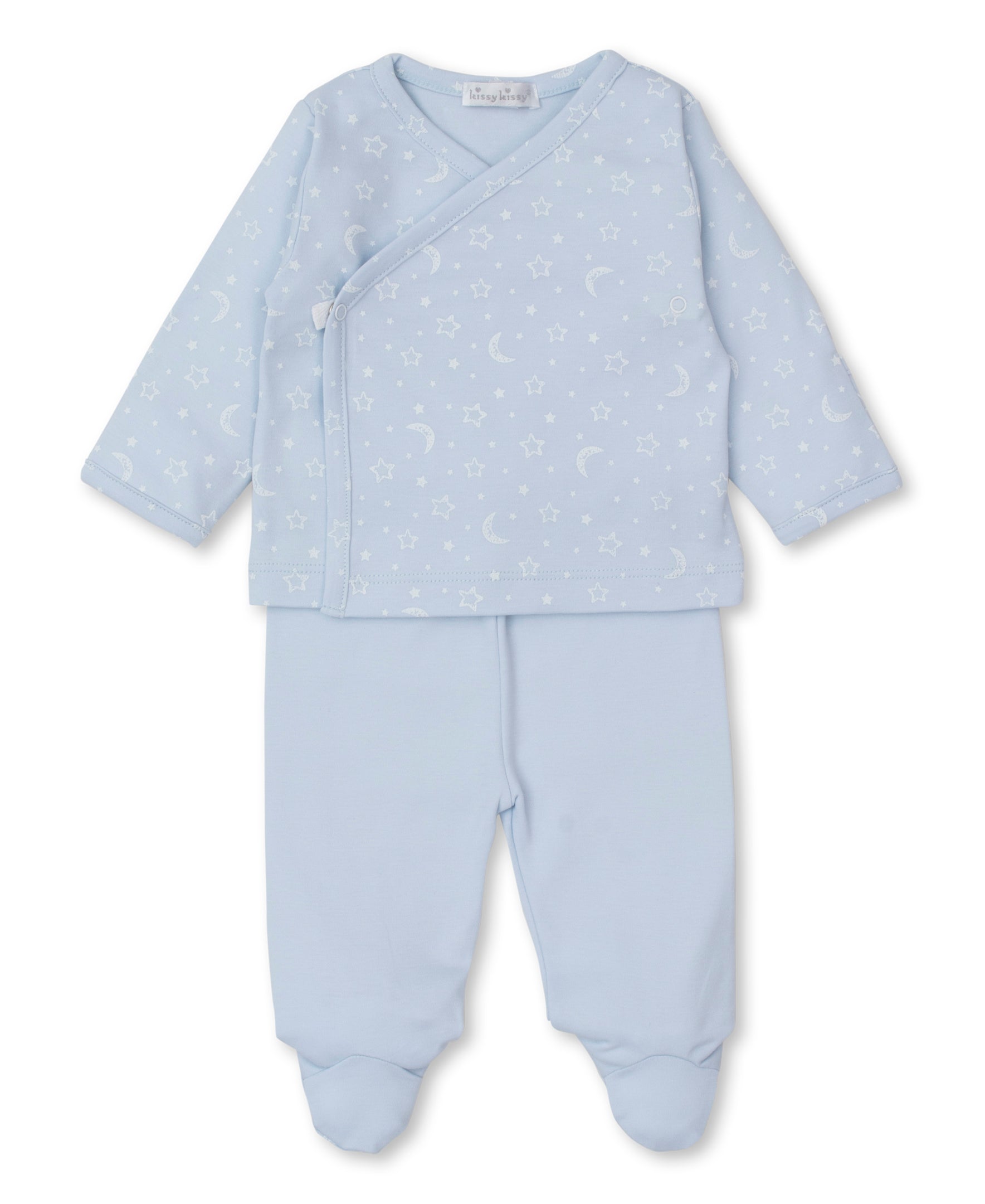 Crescent Moon Footed Pant Set: Light Blue