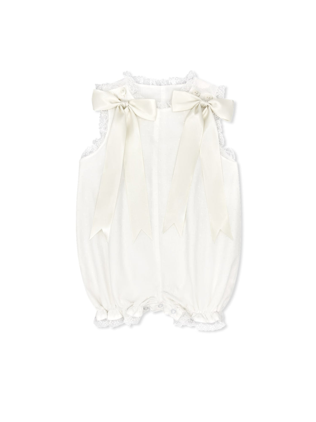 Grace Bubble: Spring White Swiss Dot with Ecru Lace Trim &amp; Ecru Satin Ribbon