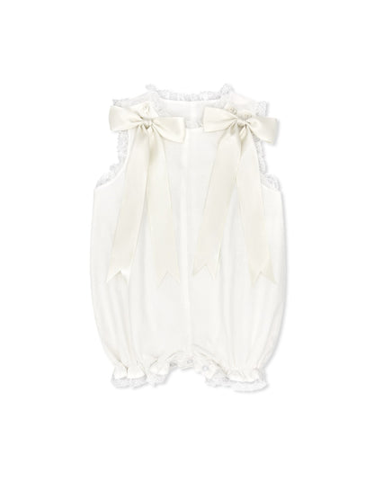 Grace Bubble: Spring White Swiss Dot with Ecru Lace Trim &amp; Ecru Satin Ribbon