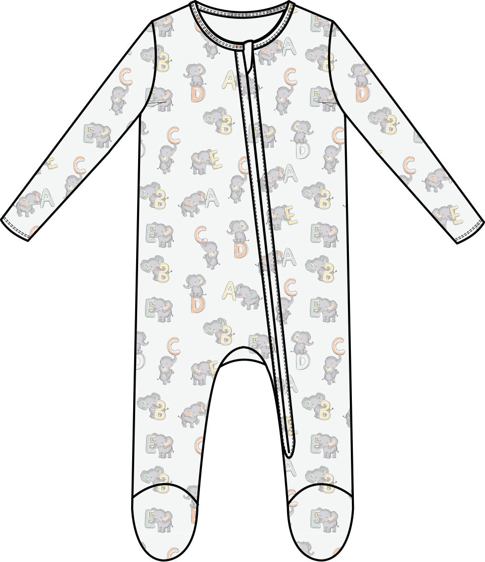 Vintage Elephants ABC 2-Way Zipper Footie