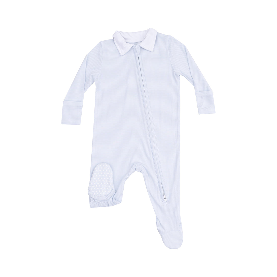 Blue Stripe Classic 2-Way Zipper Footie with Polo Collar