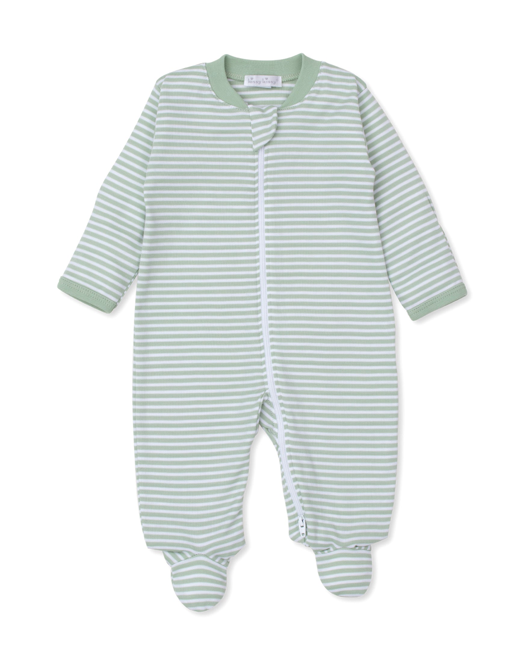 Big Hearted Bears (Green/White Stripe) Zippered Footie