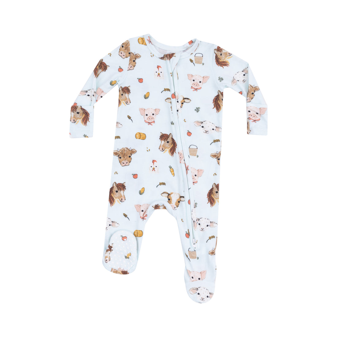 Vintage Animal Faces 2-Way Zipper Footie: Blue