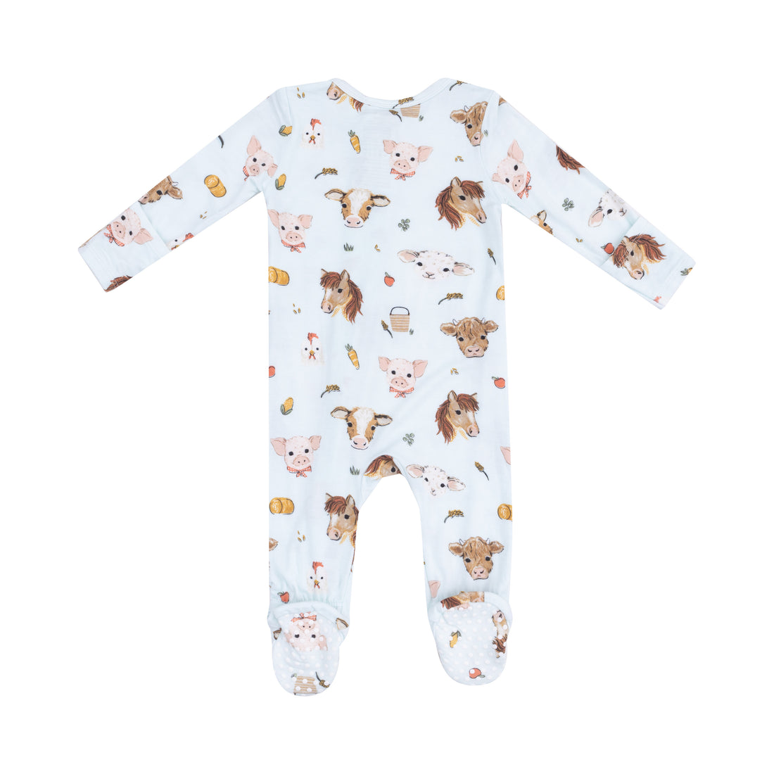 Vintage Animal Faces 2-Way Zipper Footie: Blue