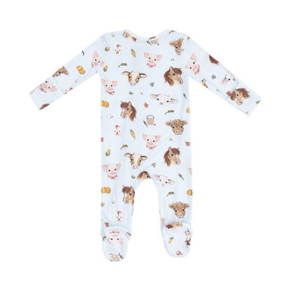 Vintage Animal Faces 2-Way Zipper Footie: Blue