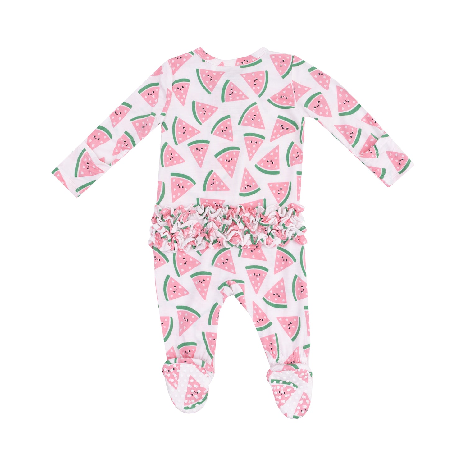 Watermelon Hearts Ruffle Back 2-Way Zipper Footie