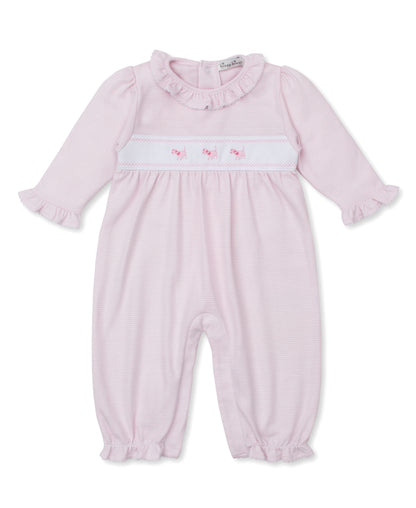 Classic Treasures FA25 Light Pink Stripe Collared Playsuit with Puppy Embroidery