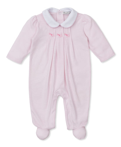 Classic Treasures FA25 Light Pink Stripe Collared Footie with Puppy Embroidery