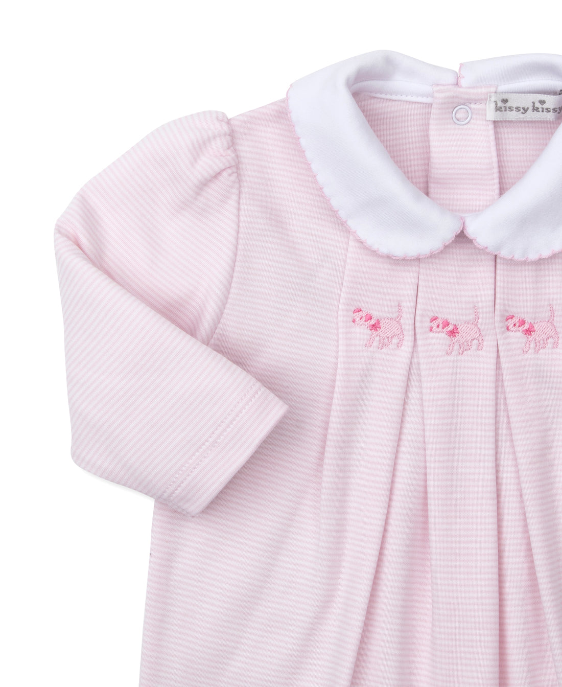 Classic Treasures FA25 Light Pink Stripe Collared Footie with Puppy Embroidery