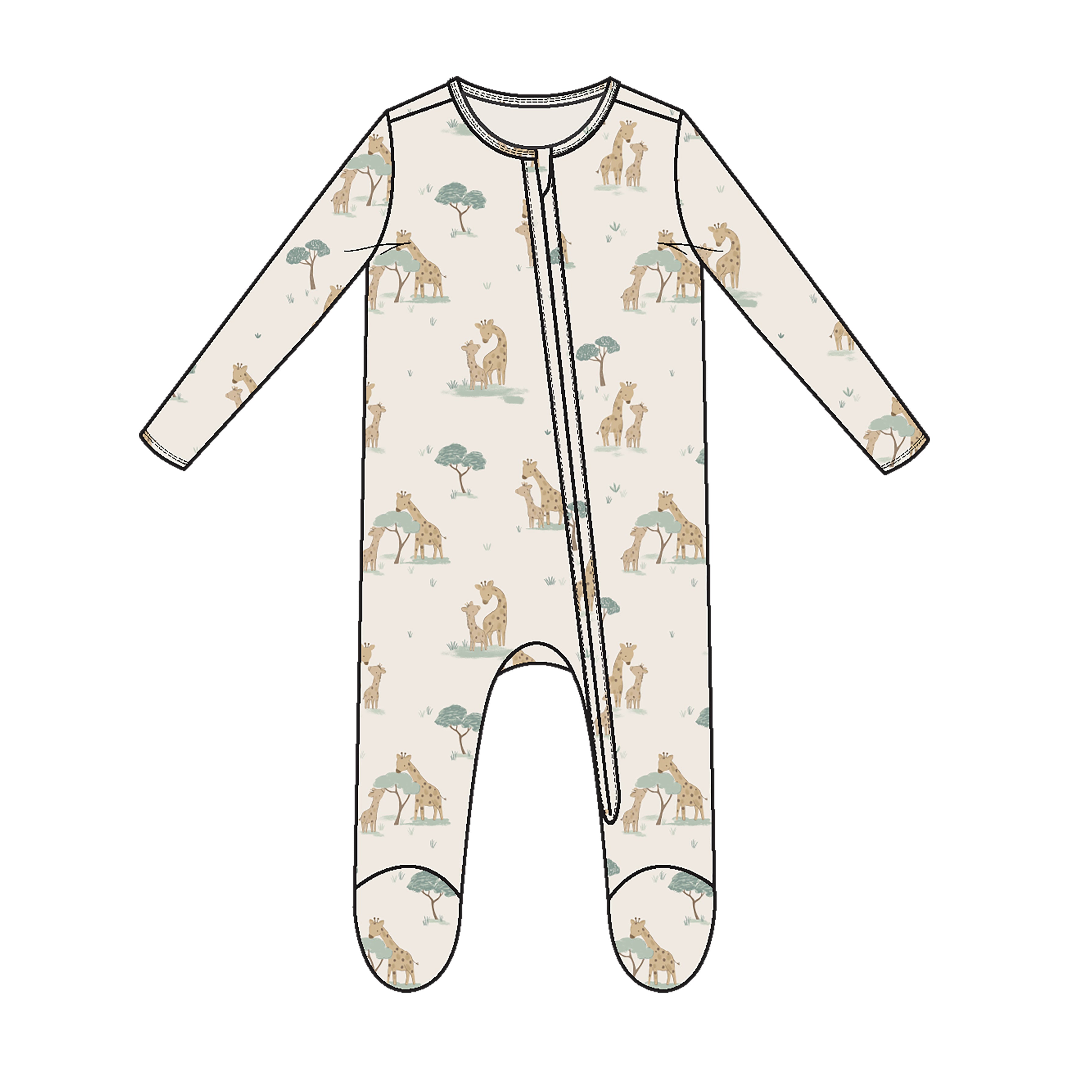 2-Way Zipper Footie: Giraffe Families