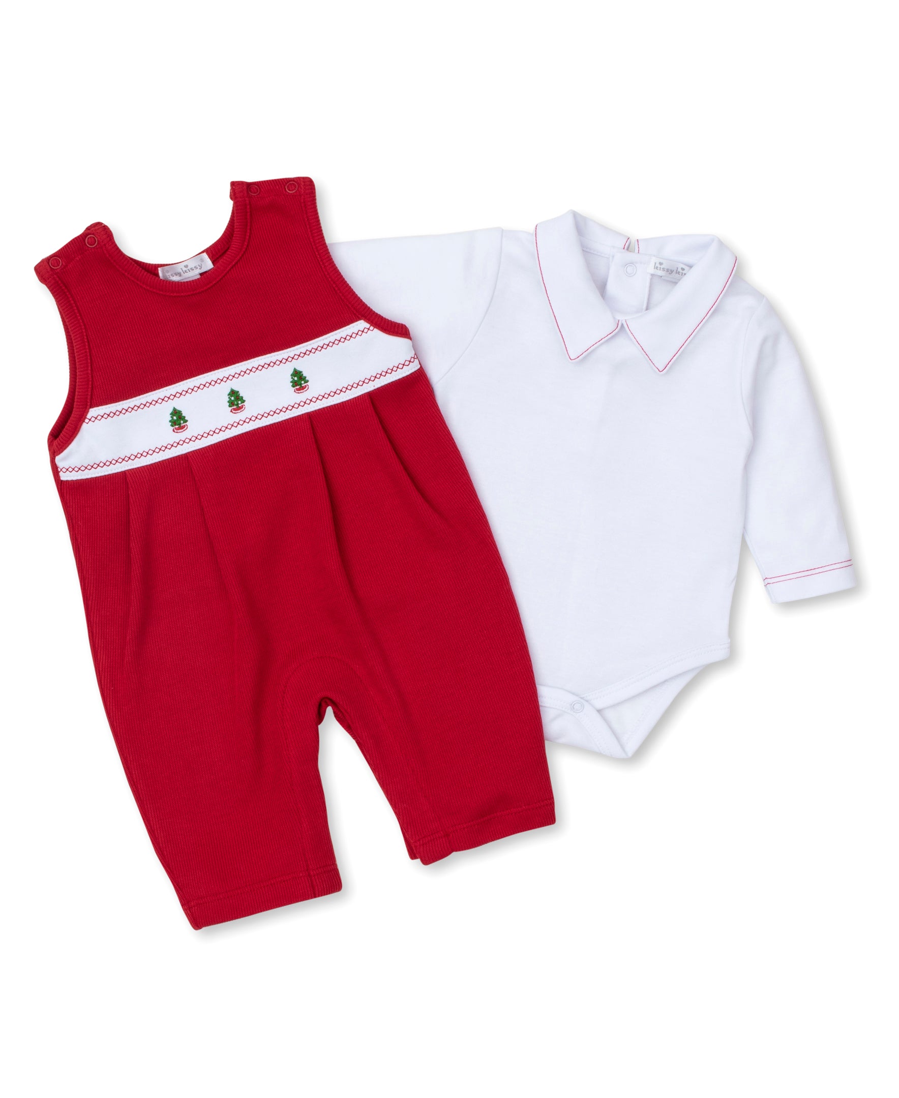 Christmas Tree Embroidered Overall Set (2-Piece)