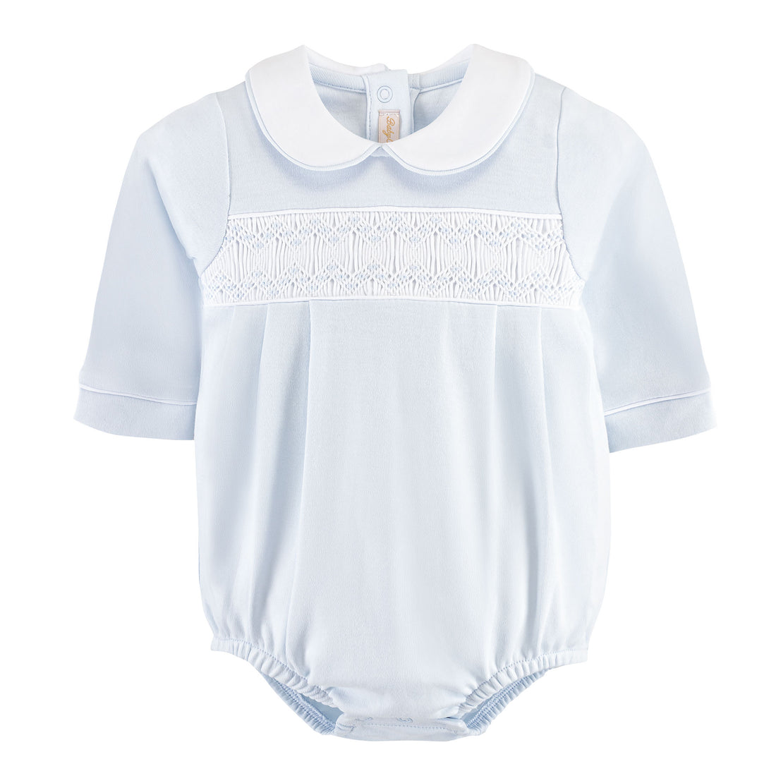 Smocked Peter Pan LS Boy Bubble: Light Blue