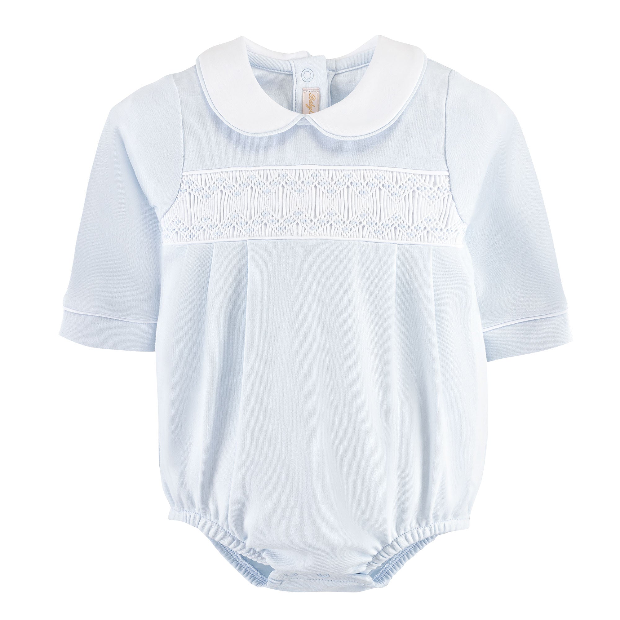 Smocked Peter Pan LS Boy Bubble: Light Blue