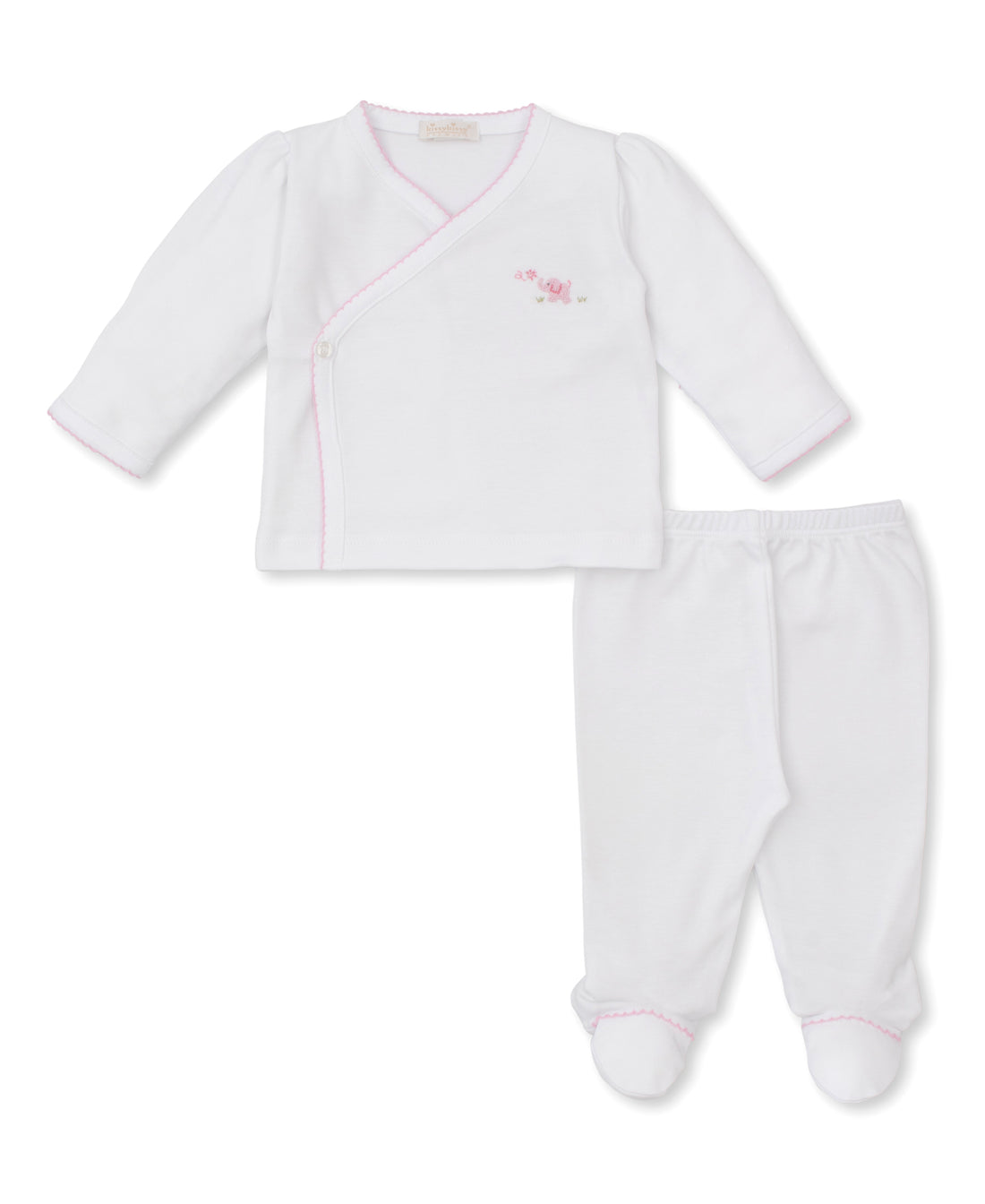 Premier Elephant Empire Embroidered Pima Footed Pant Set: White with Light Pink