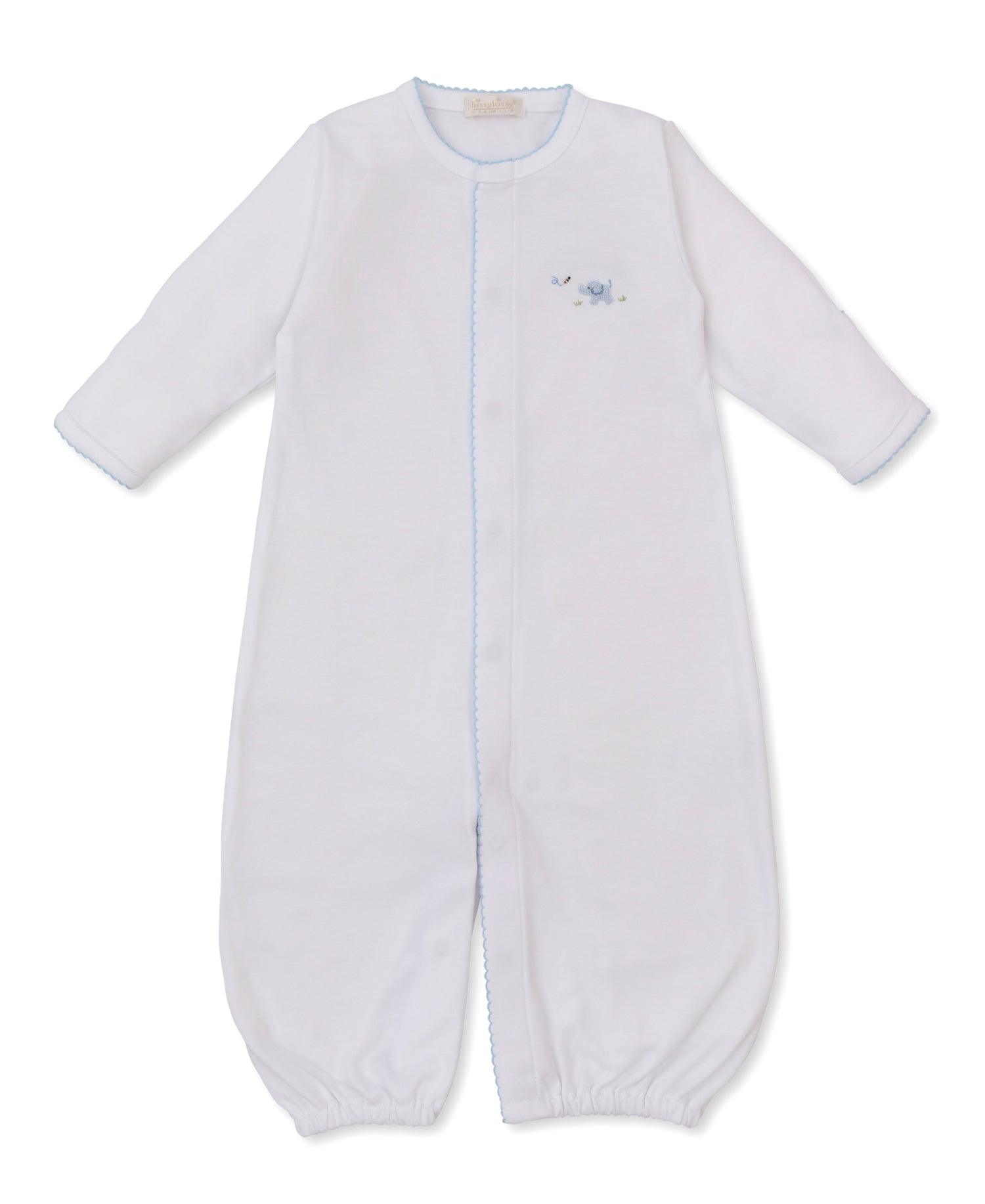 Premier Elephant Empire Embroidered Pima Converter Gown: White with Light Blue