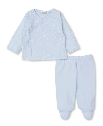 Crescent Moon Footed Pant Set: Light Blue