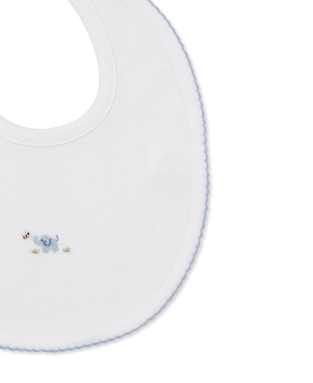 Premier Elephant Empire Embroidered Pima Bib: White with Light Blue